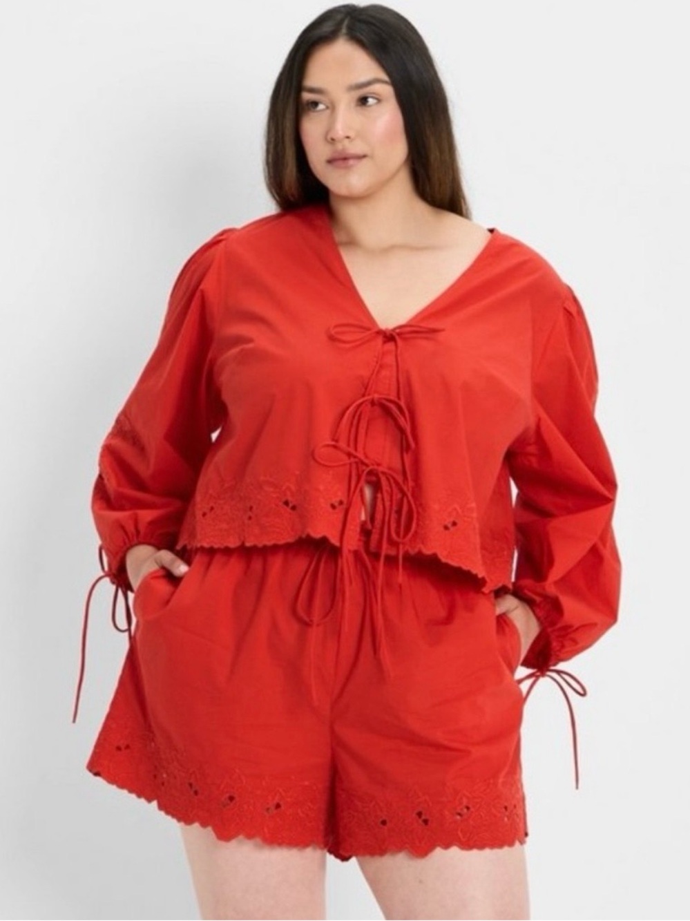 NWT Floral Embroidered Red Shorts